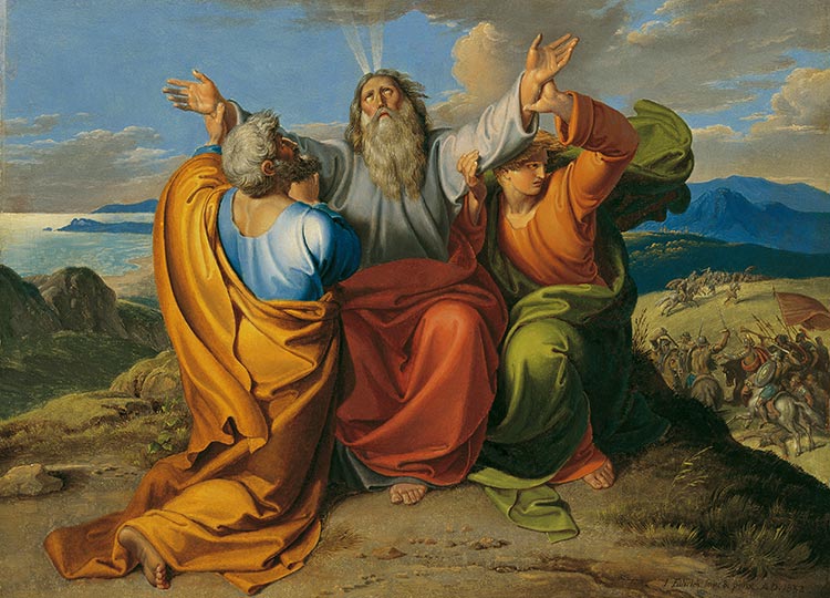 Moisés orando con Aarón y Hur en el monte Horeb